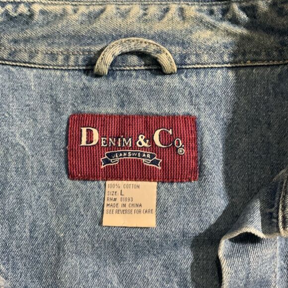 Denim & Co button up cinch waist vintage denim jacket - Picture 3 of 7